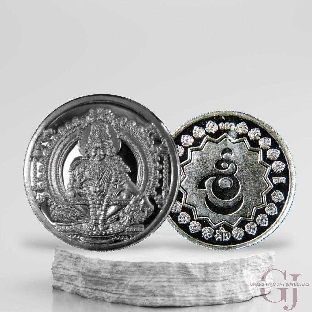 od Ayyapa Swamy/Kartikeya - 3D Silver Coin 24KT Purity 999 Round Shape
