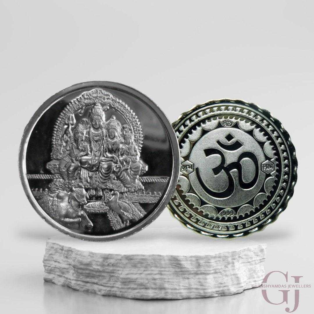 God Shiv Parivar - 3D Silver Coin 24KT Purity 999 Round Shape - Backsi