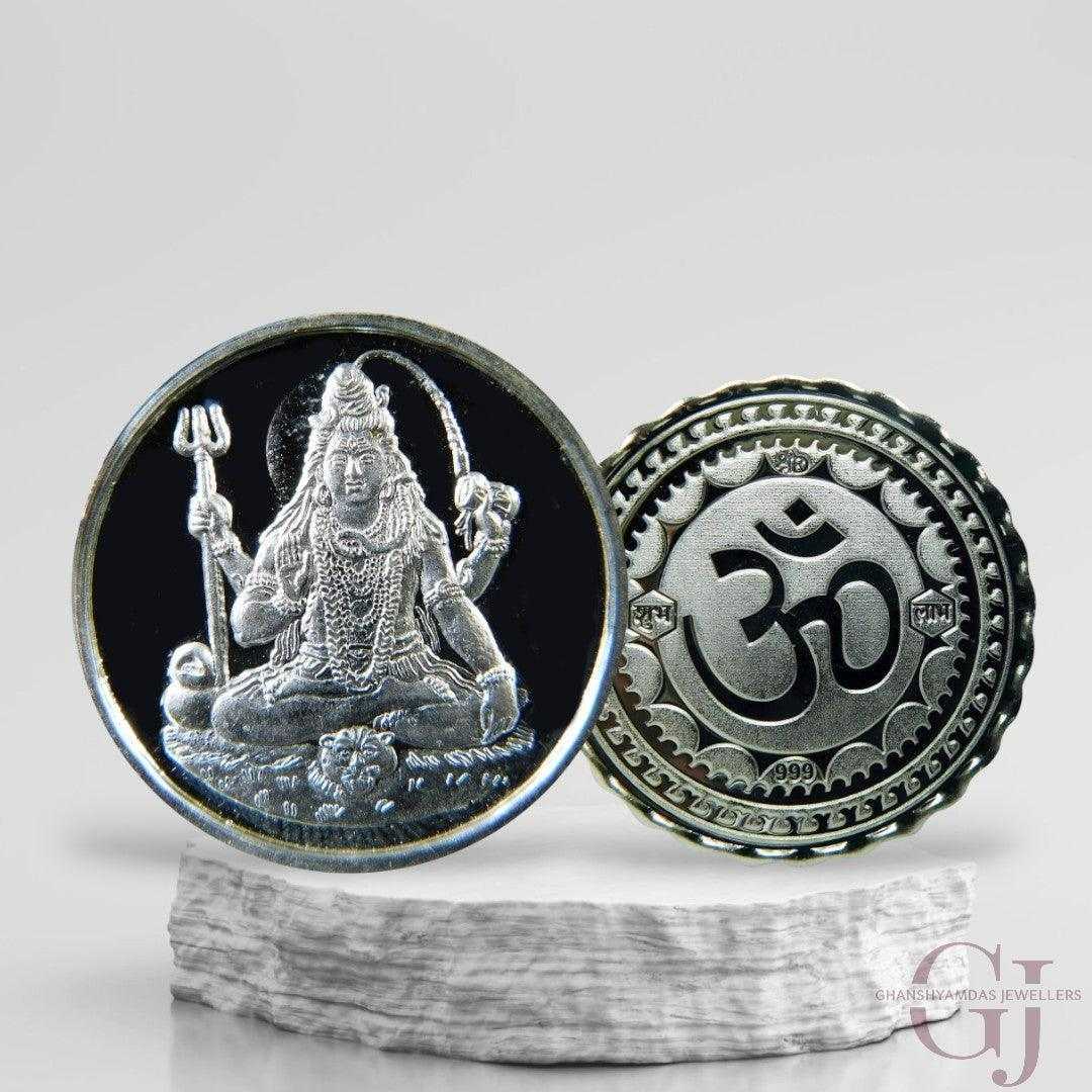 God Shiv - 3D Silver Coin 24KT Purity 999 Round Shape - Backside Om