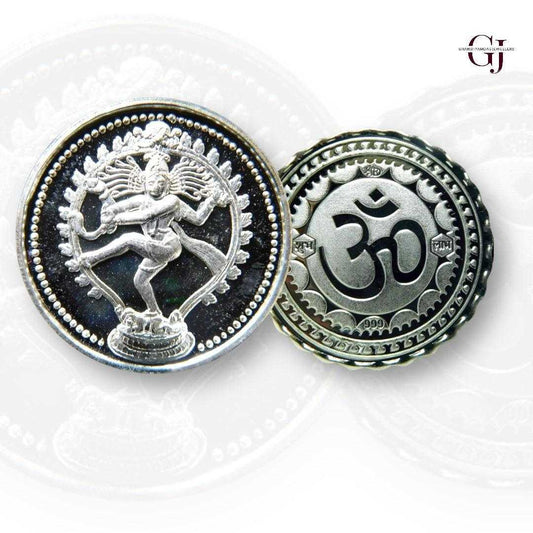 God Natraj - 3D Silver Coin 24KT Purity 999 Round Shape - Backside Om