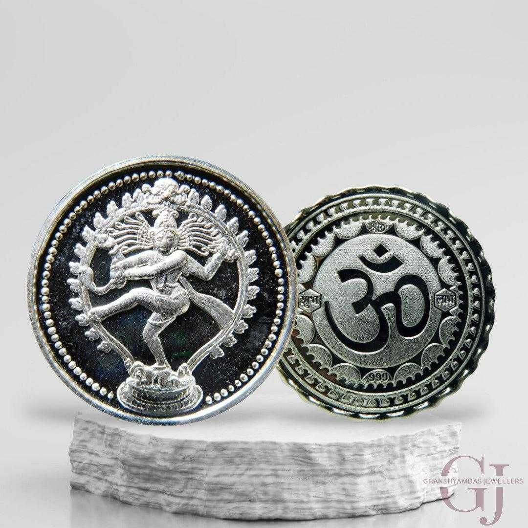 God Natraj - 3D Silver Coin 24KT Purity 999 Round Shape - Backside Om