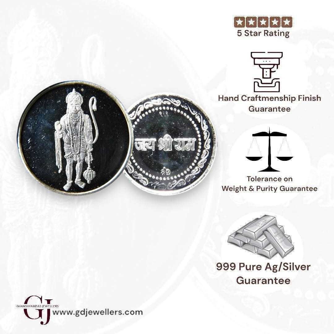 God Hanuman / Anjayenulu swamy - 3D Silver Coin 24KT Purity 999 Round 