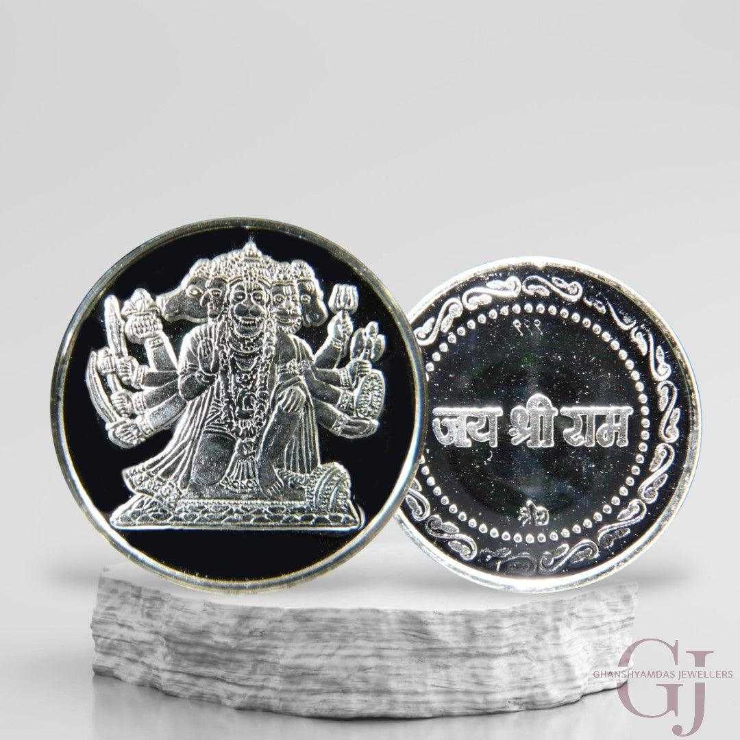 God Panchamukhi Hanuman 3D Silver Coin 24KT Purity 999 Round Shapeape -