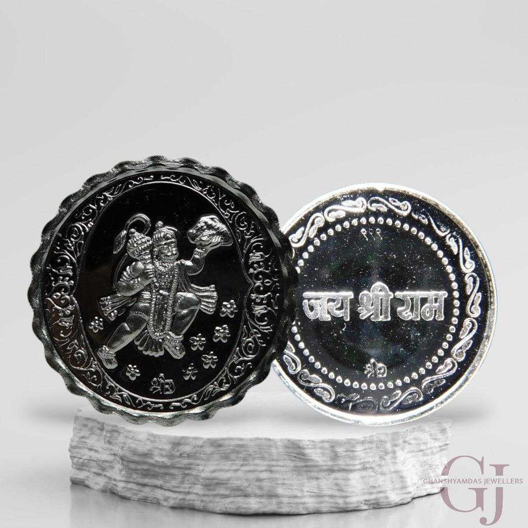 God Hanuman With Pahad/ Mountain - 3D Silver Coin 24KT Purity 999 Roun