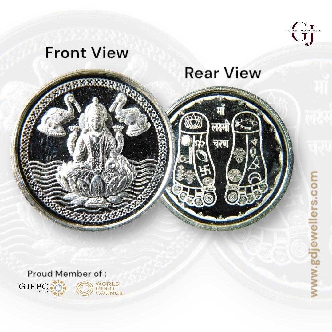 Goddess Lakshmi 3D Silver Coin 24KT Purity 999 Round Shape