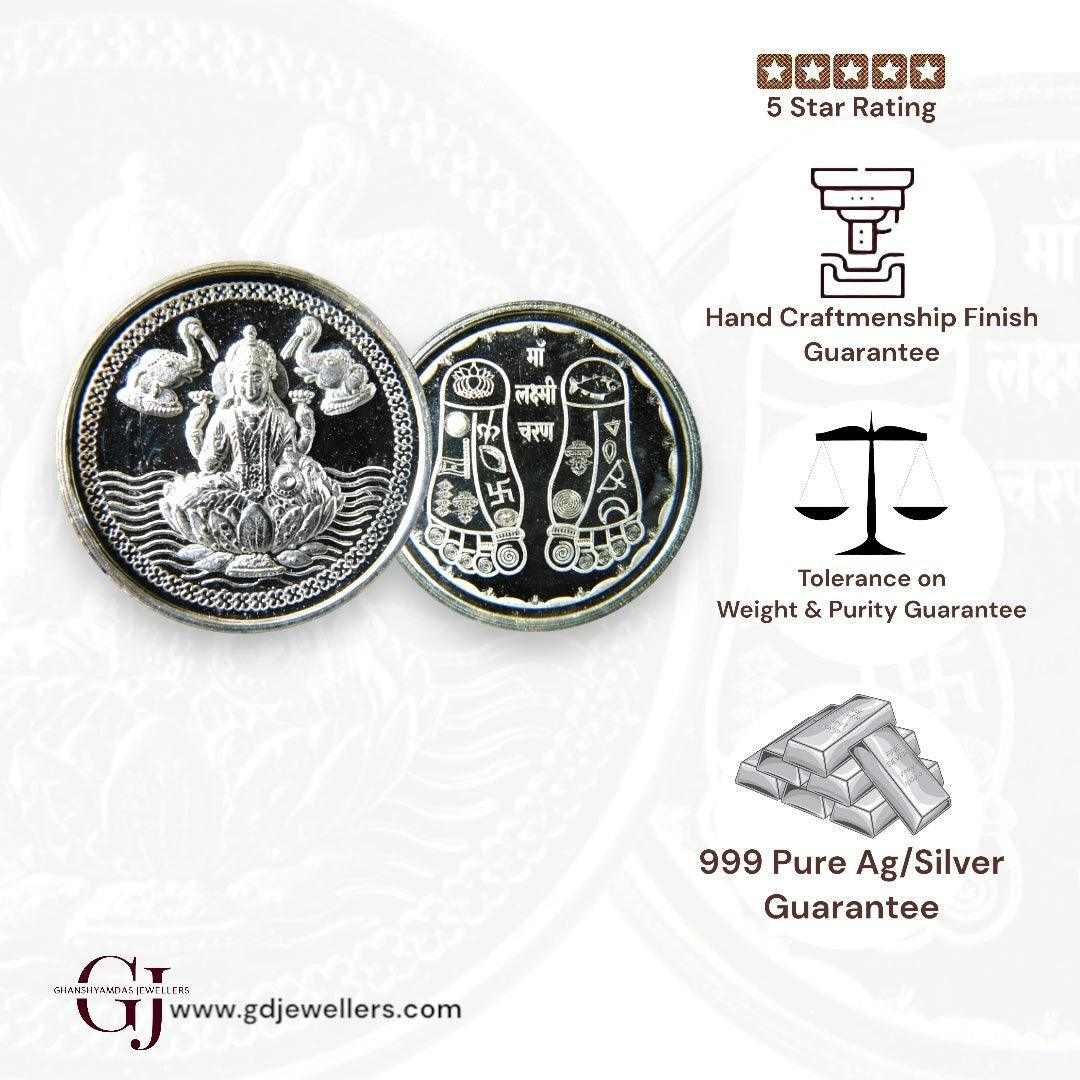 Goddess Lakshmi 3D Silver Coin 24KT Purity 999 Round Shape