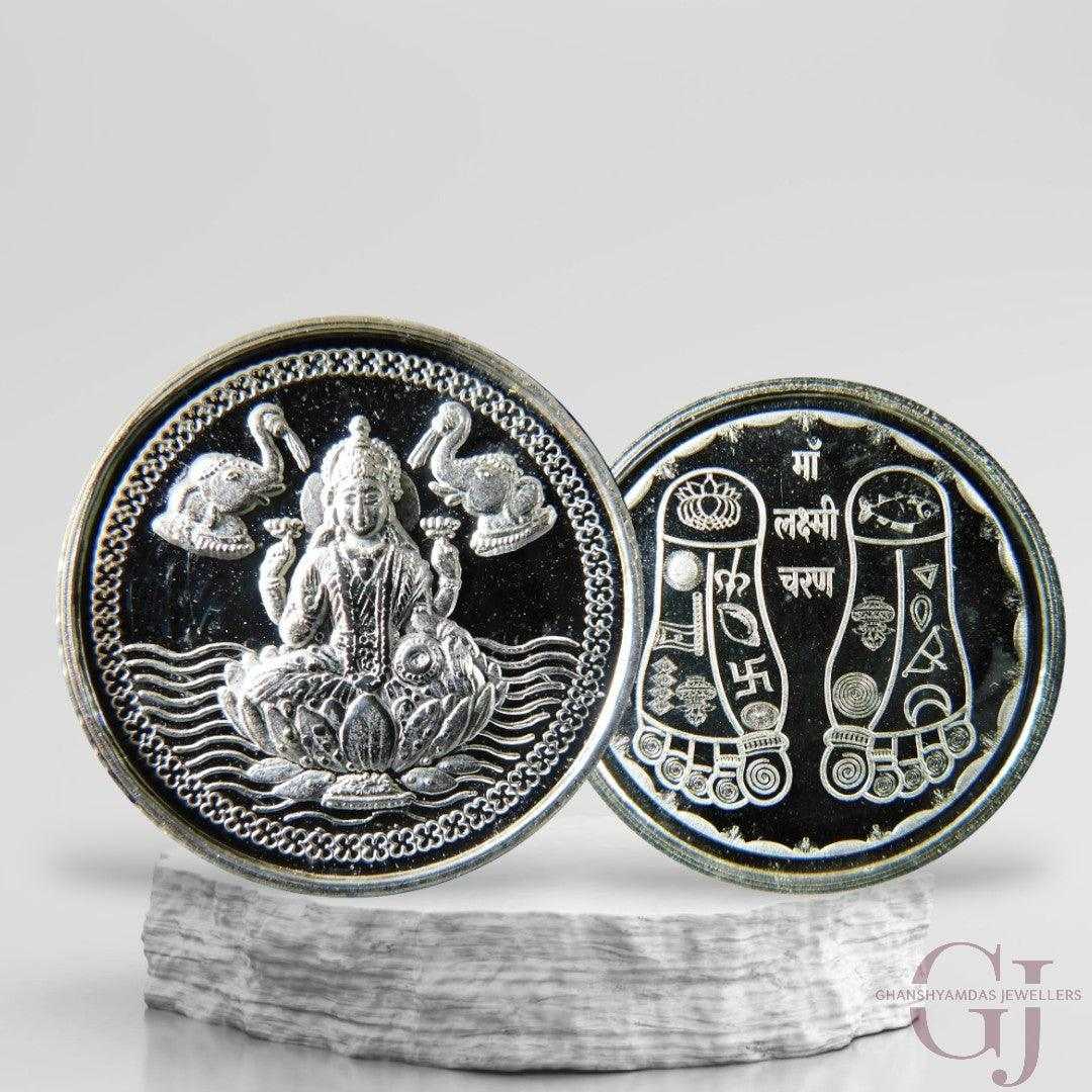 Goddess Lakshmi 3D Silver Coin 24KT Purity 999 Round Shape