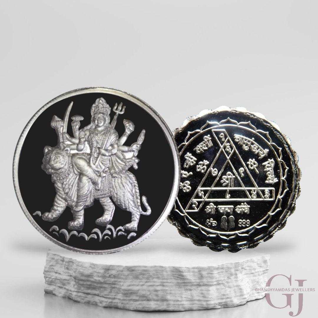 Goddess Maa Durga - 3D Silver Coin 24KT Purity 999 Round Shape 