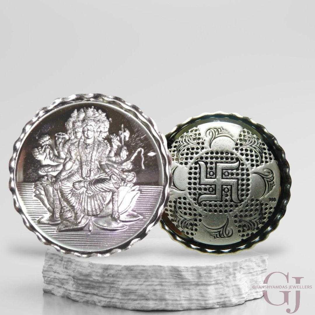 Goddess Maa Gayatri - 3D Silver Coin 24KT Purity 999 Round Shape - Bac