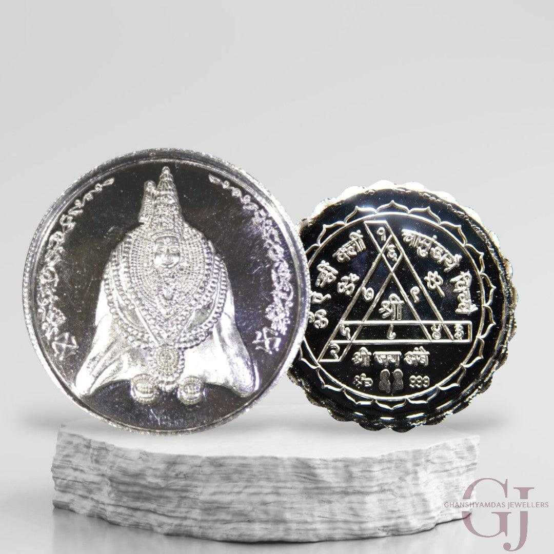 Goddess Tulja Bhavani - 3D Silver Coin 24KT Purity 999 Round Shape  - 
