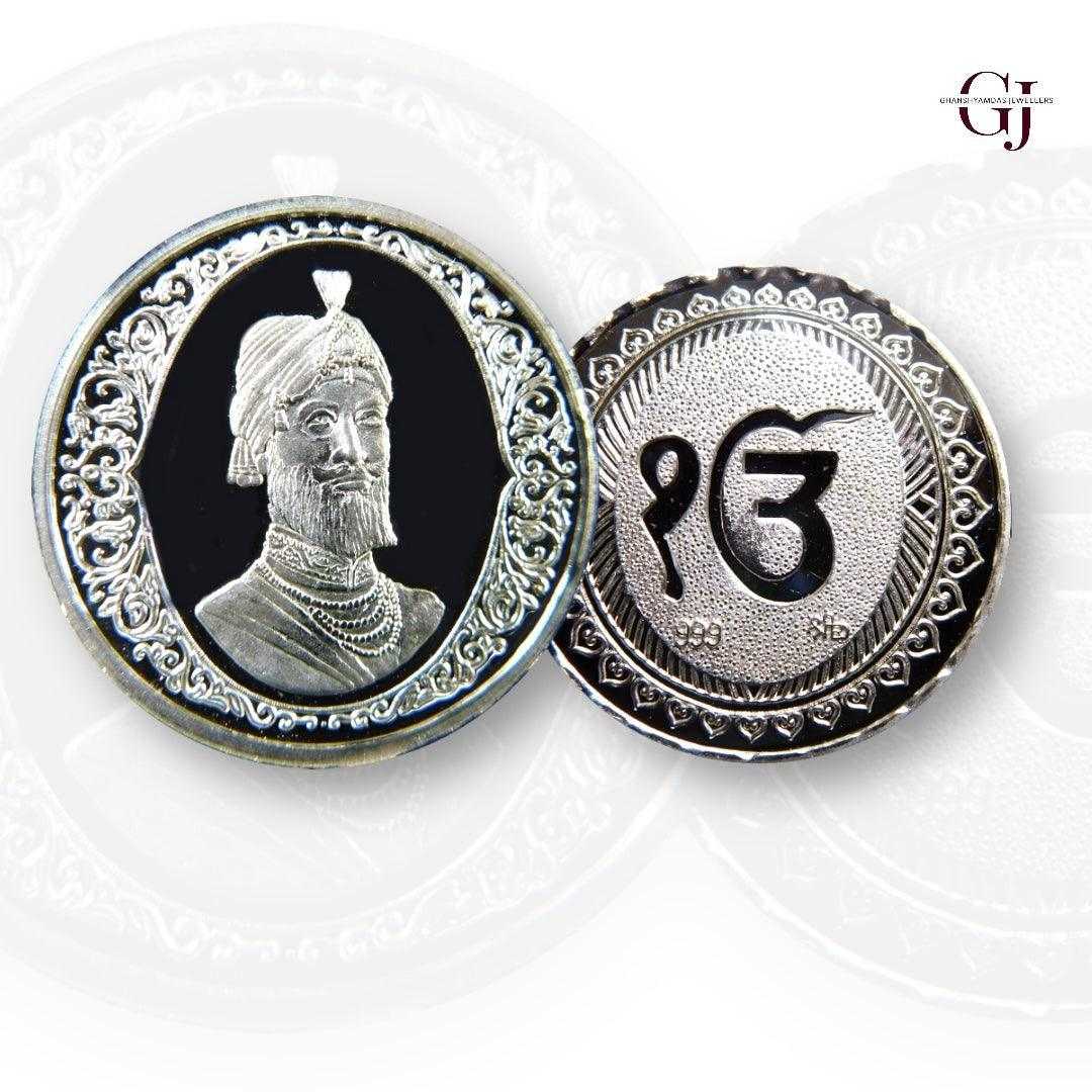 Guru Gobin Singh - 3D Silver Coin 24KT Purity 999 Round Shape - Backsi