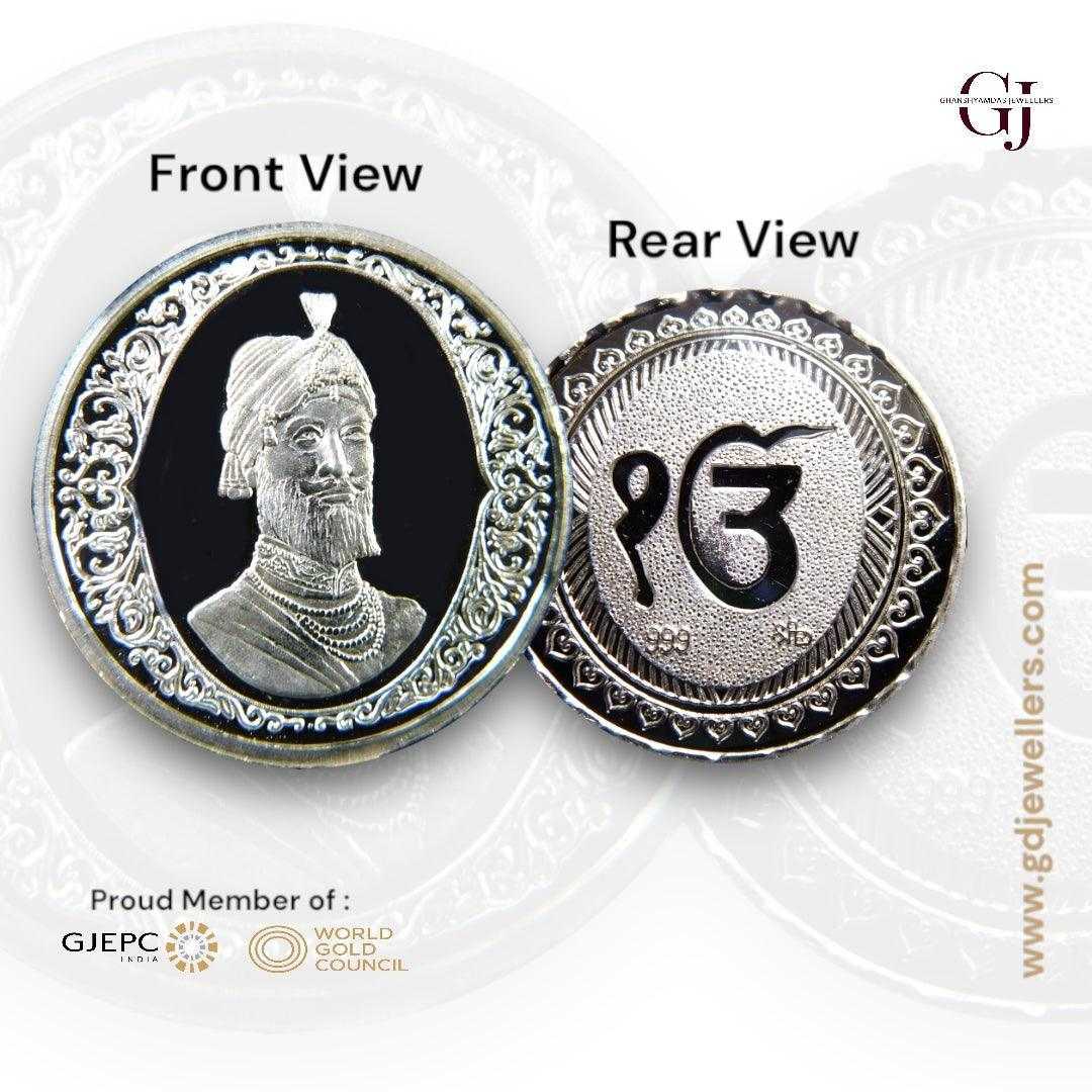 Guru Gobin Singh - 3D Silver Coin 24KT Purity 999 Round Shape - Backsi