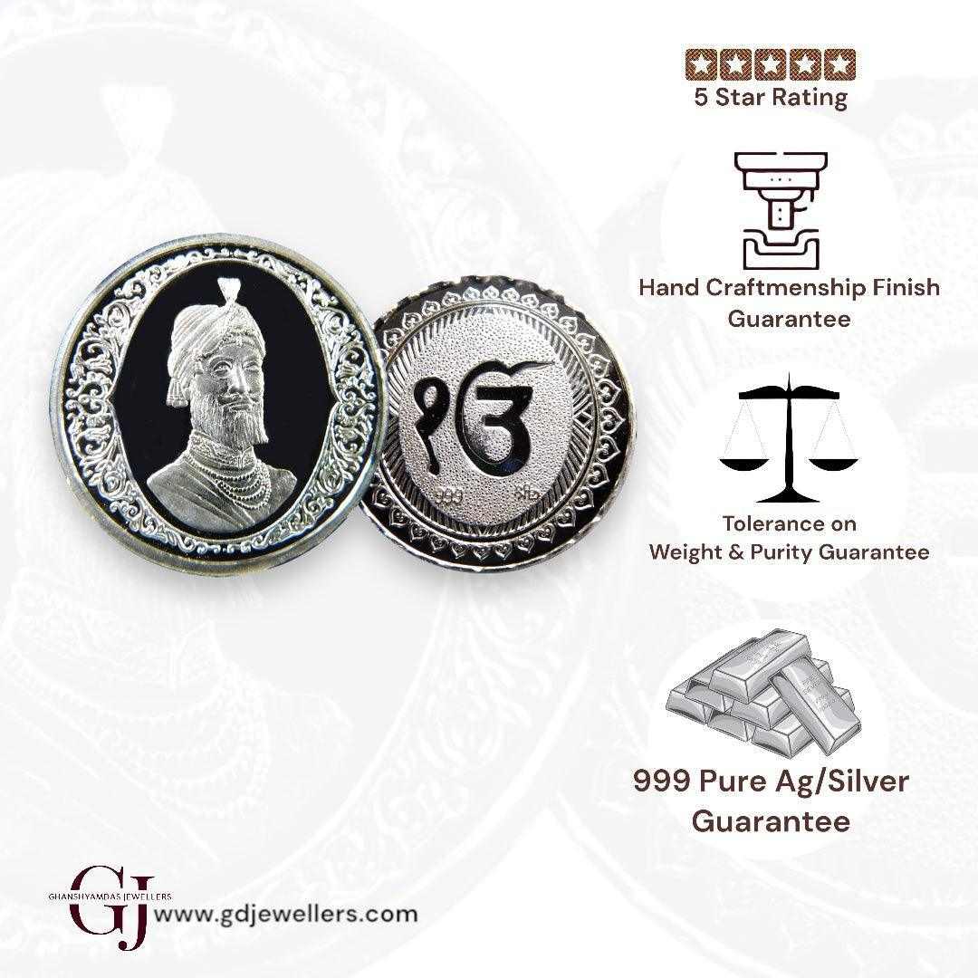 Guru Gobin Singh - 3D Silver Coin 24KT Purity 999 Round Shape - Backsi