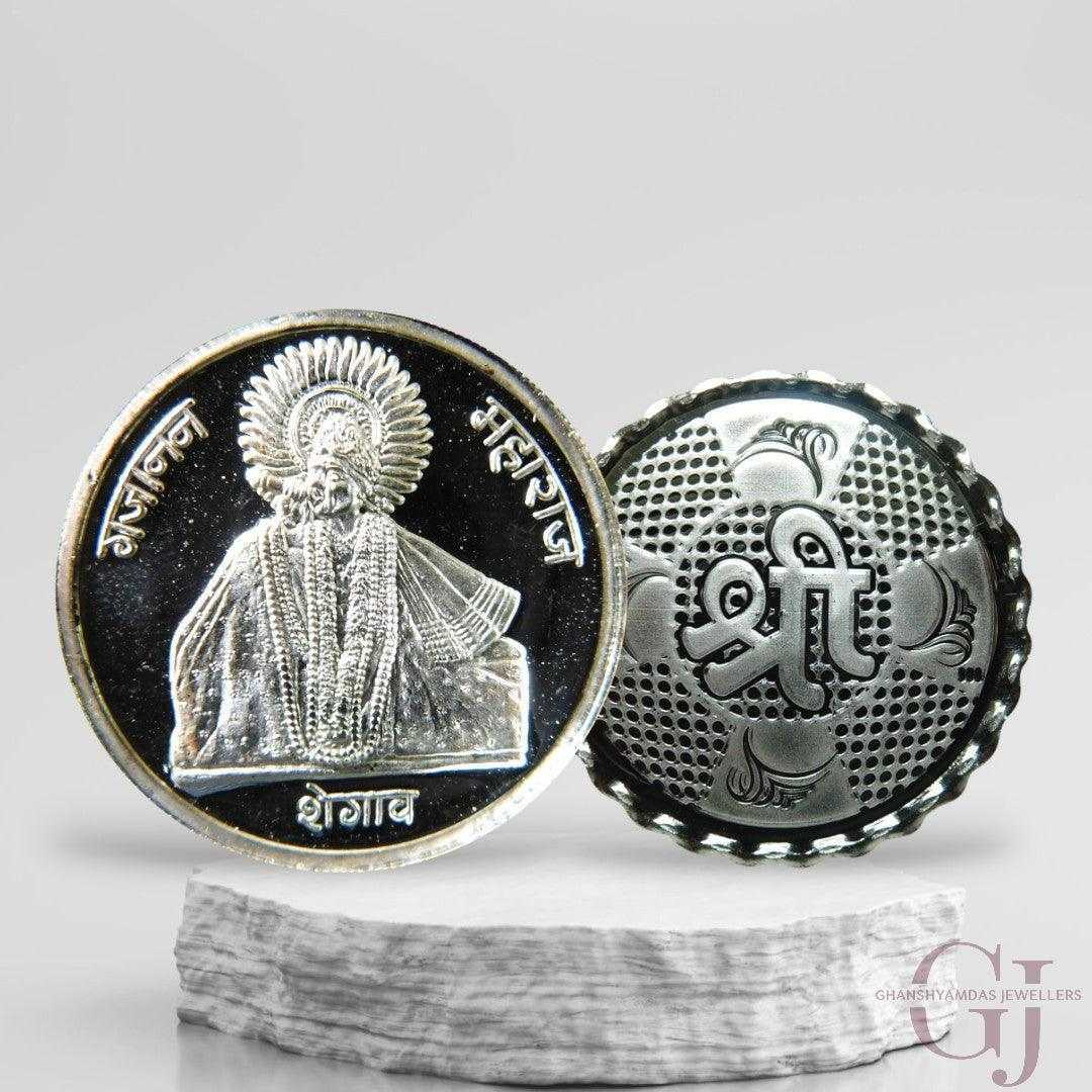 Gajanan Maharaj - 3D Silver Coin 24KT Purity 999 Round Shape - Backsid