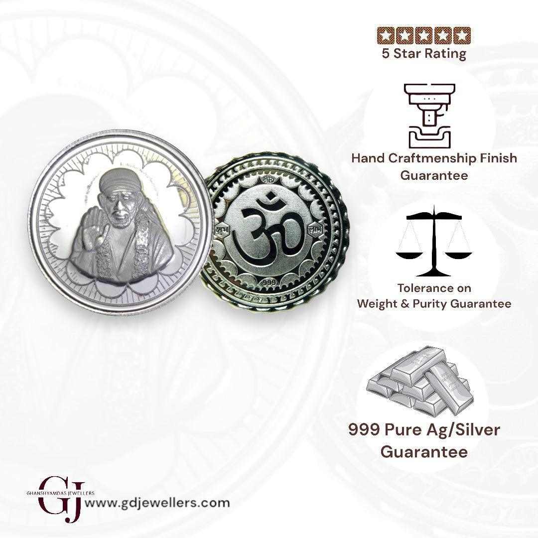 God Sai Baba - 3D Silver Coin 24KT Purity 999 Round Shape - Backside O