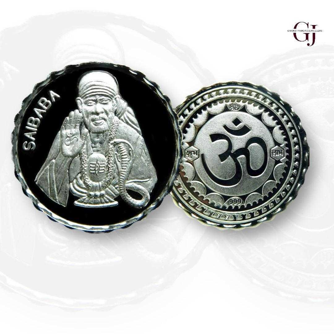 God Sai Baba With Shivling  3D Silver Coin 24KT Purity 999 Round Shape