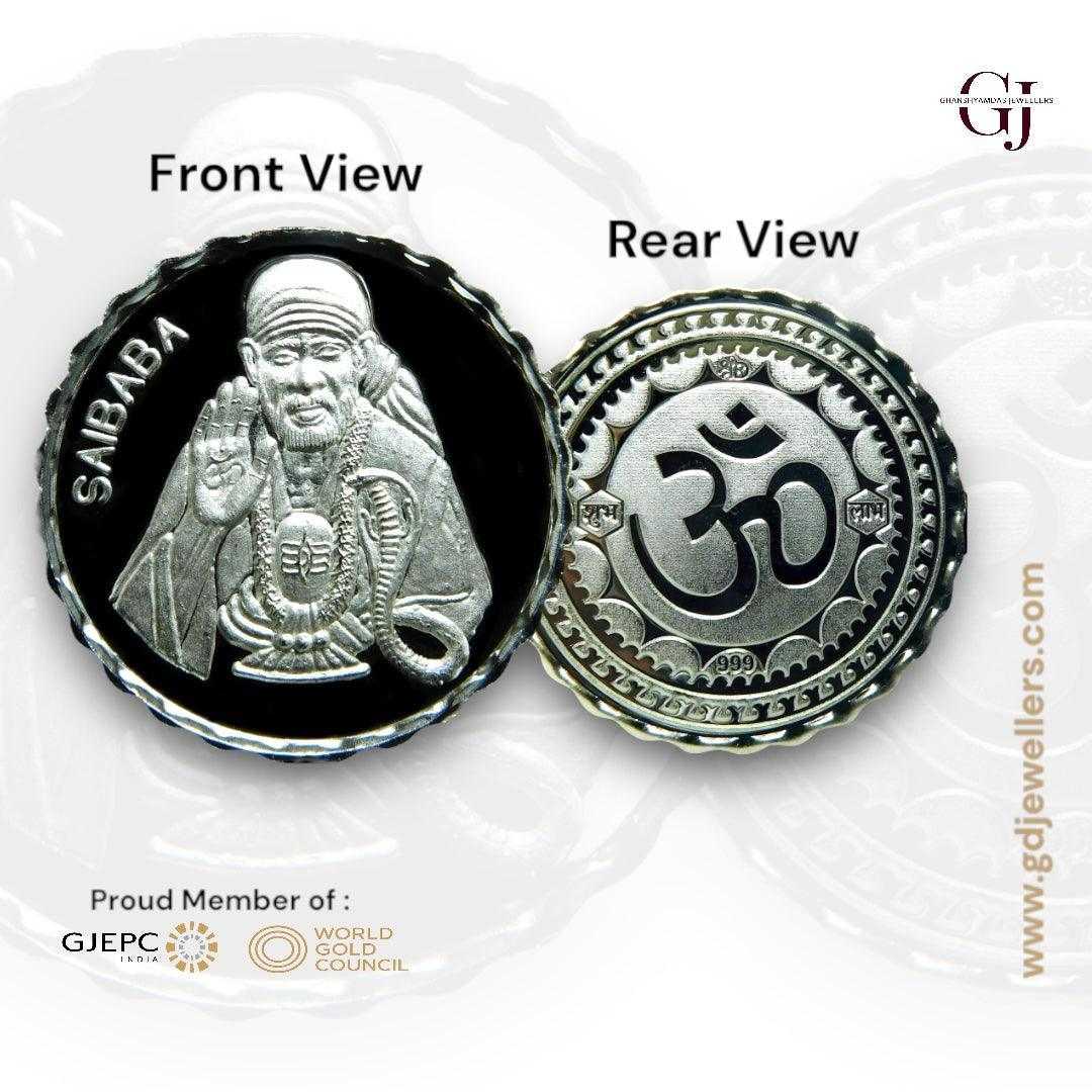 God Sai Baba With Shivling  3D Silver Coin 24KT Purity 999 Round Shape