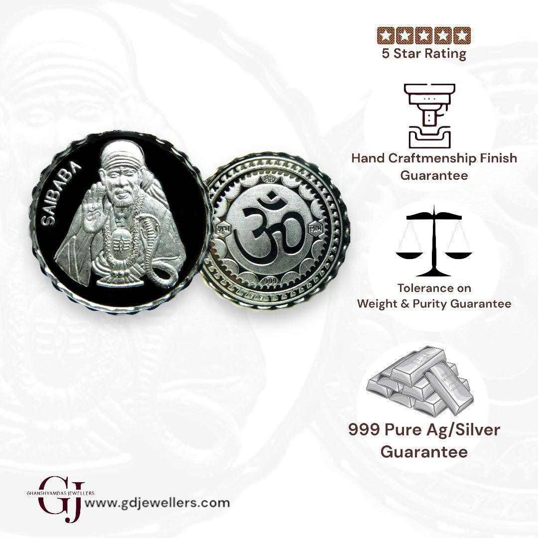 God Sai Baba With Shivling  3D Silver Coin 24KT Purity 999 Round Shape