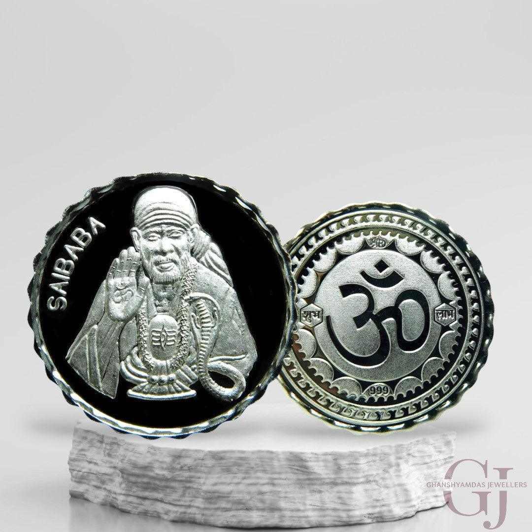 God Sai Baba With Shivling  3D Silver Coin 24KT Purity 999 Round Shape