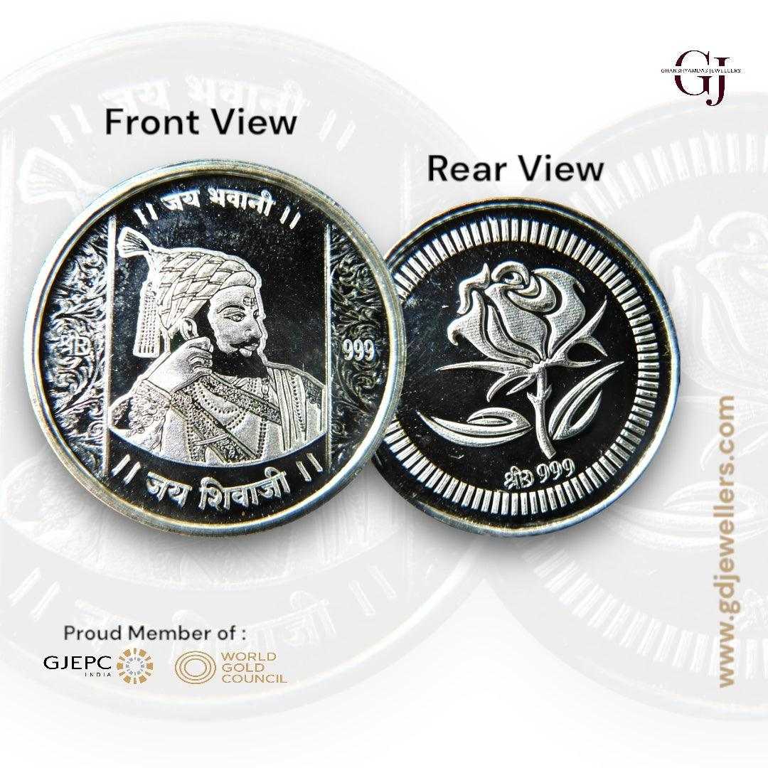 Chatrapati Shivaji Maharaj - 3D Silver Coin 24KT Purity 999 Round Shap