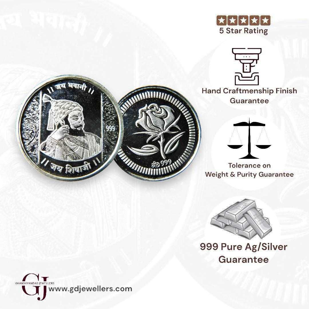 Chatrapati Shivaji Maharaj - 3D Silver Coin 24KT Purity 999 Round Shap
