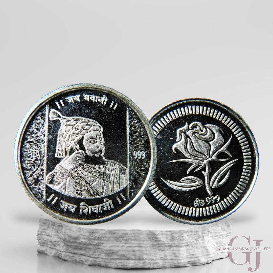 Chatrapati Shivaji Maharaj - 3D Silver Coin 24KT Purity 999 Round Shap