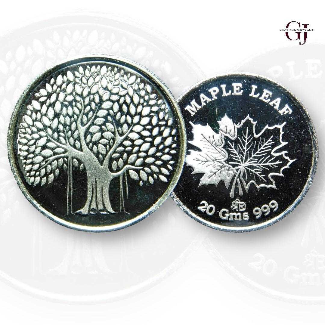 Banyan Tree 3D Silver Coin 24KT Purity 999 Round Shape with maple Leaf  