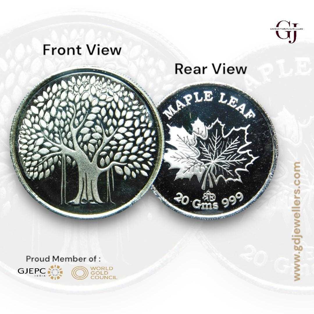 Banyan Tree 3D Silver Coin 24KT Purity 999 Round Shape with maple Leaf