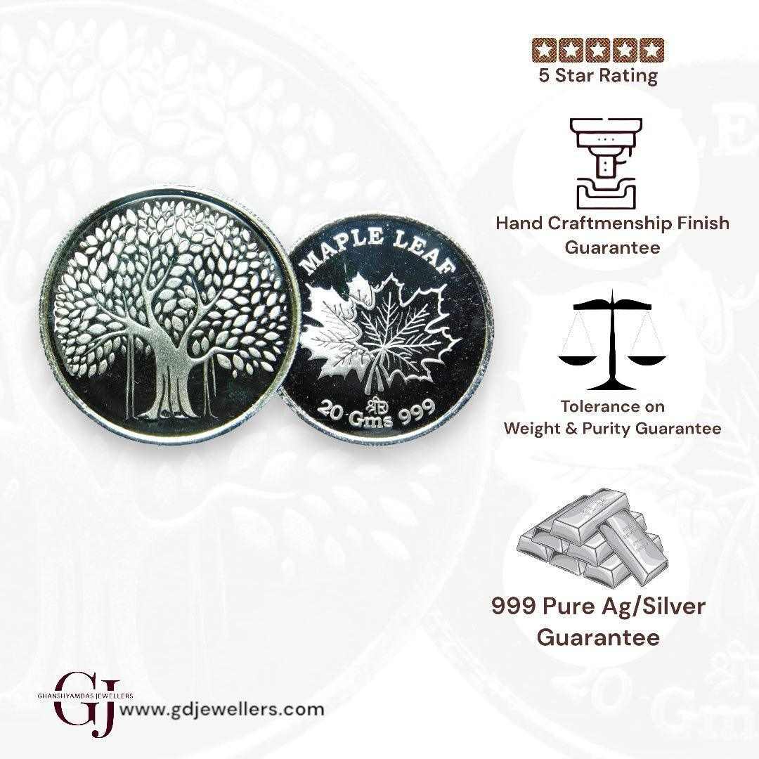 Banyan Tree 3D Silver Coin 24KT Purity 999 Round Shape with maple Leaf