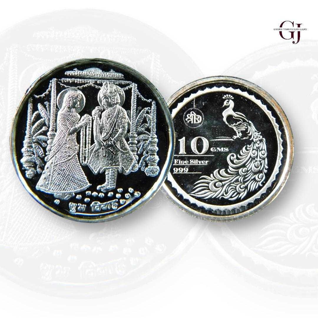 Bride Groom -Couple - 3D Silver Coin 24KT Purity 999 Round Shape - Bac