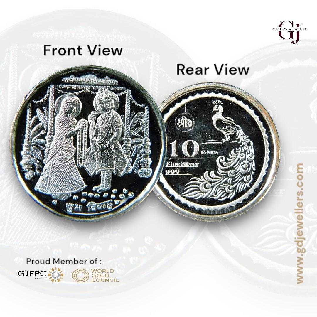 Bride Groom -Couple - 3D Silver Coin 24KT Purity 999 Round Shape - Bac
