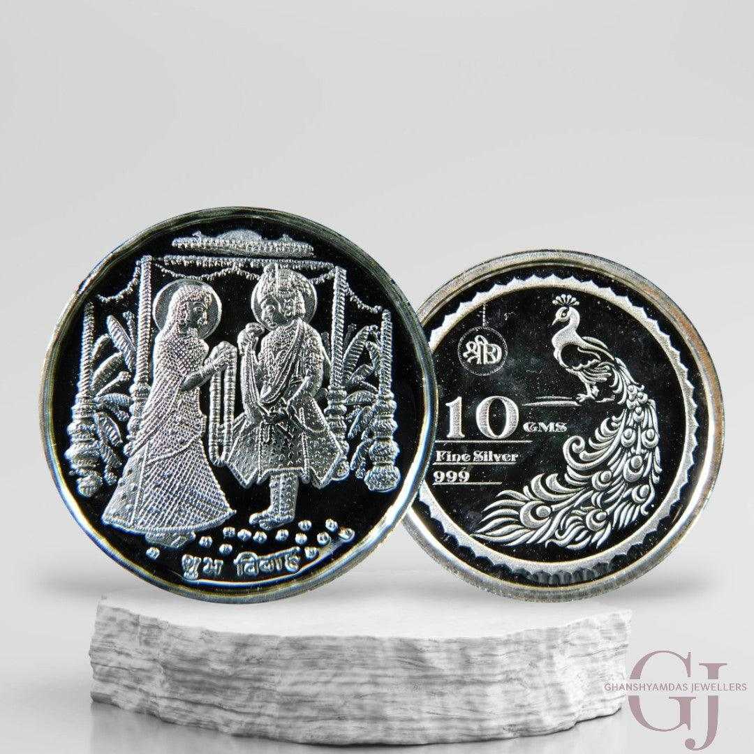 Bride Groom -Couple - 3D Silver Coin 24KT Purity 999 Round Shape - Bac