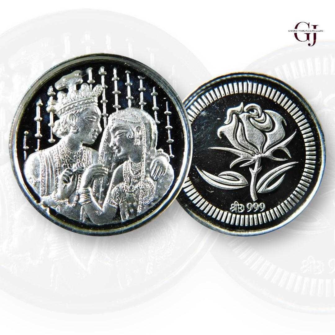 Bride Groom - 3D Silver Coin 24KT Purity 999 Round Shape - Backside Fl
