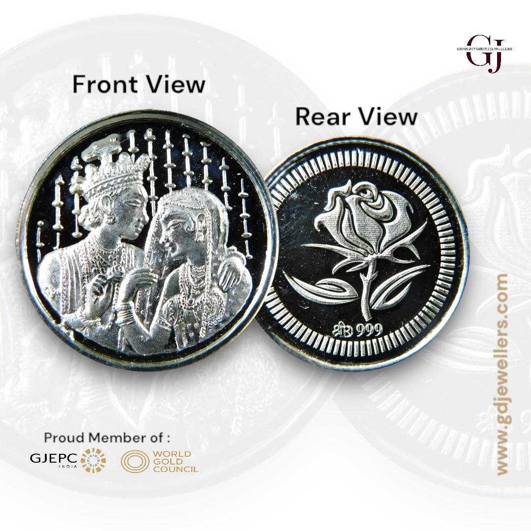 Bride Groom - 3D Silver Coin 24KT Purity 999 Round Shape - Backside Fl