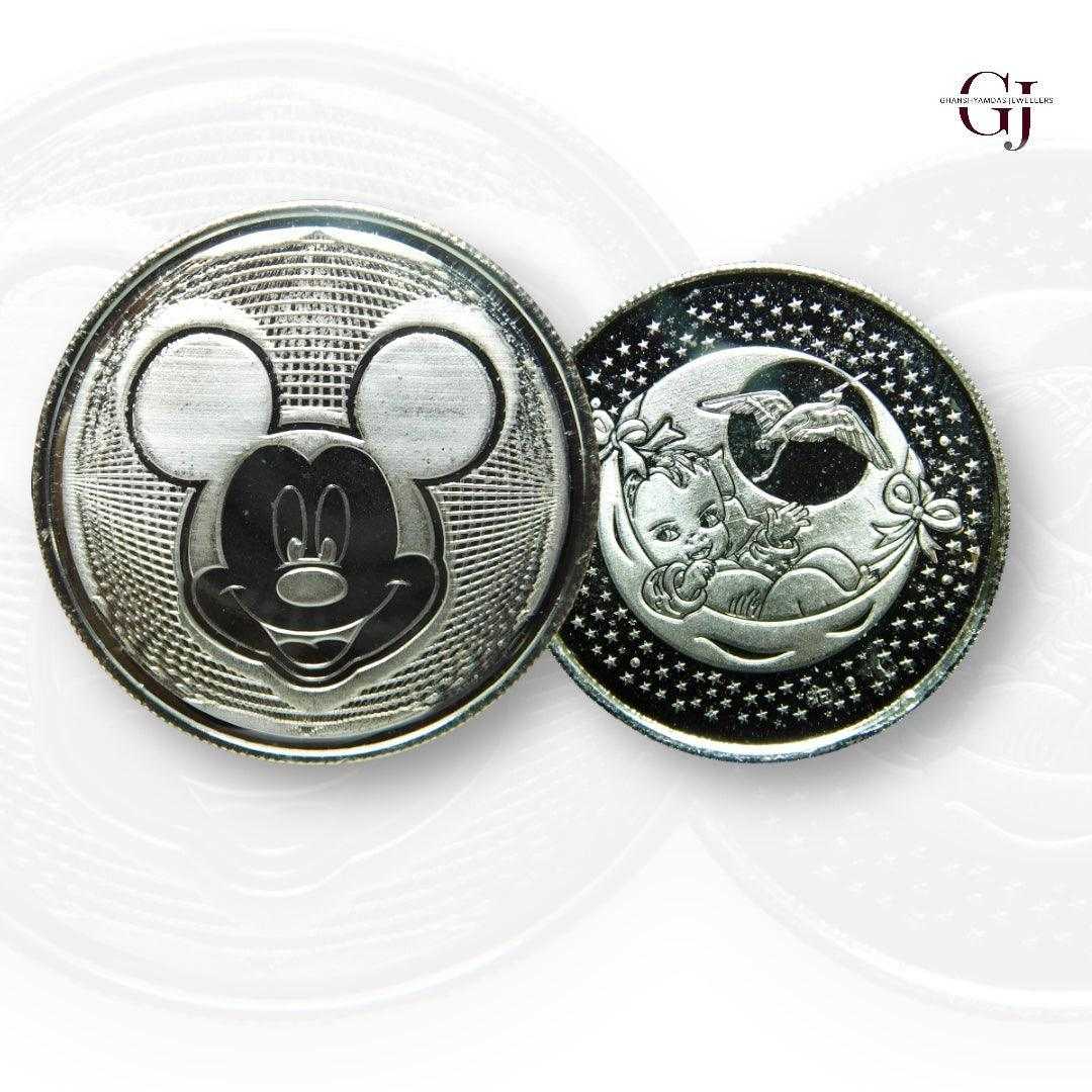 Micky Mouse - 3D Silver Coin 24KT Purity 999 Round Shape - Backside Ba