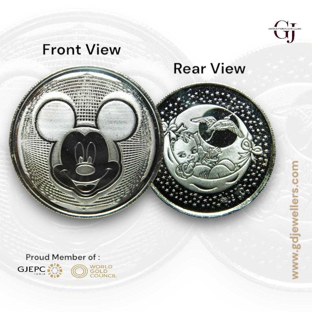 Micky Mouse - 3D Silver Coin 24KT Purity 999 Round Shape - Backside Ba