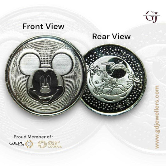 Micky Mouse - 3D Silver Coin 24KT Purity 999 Round Shape - Backside Ba