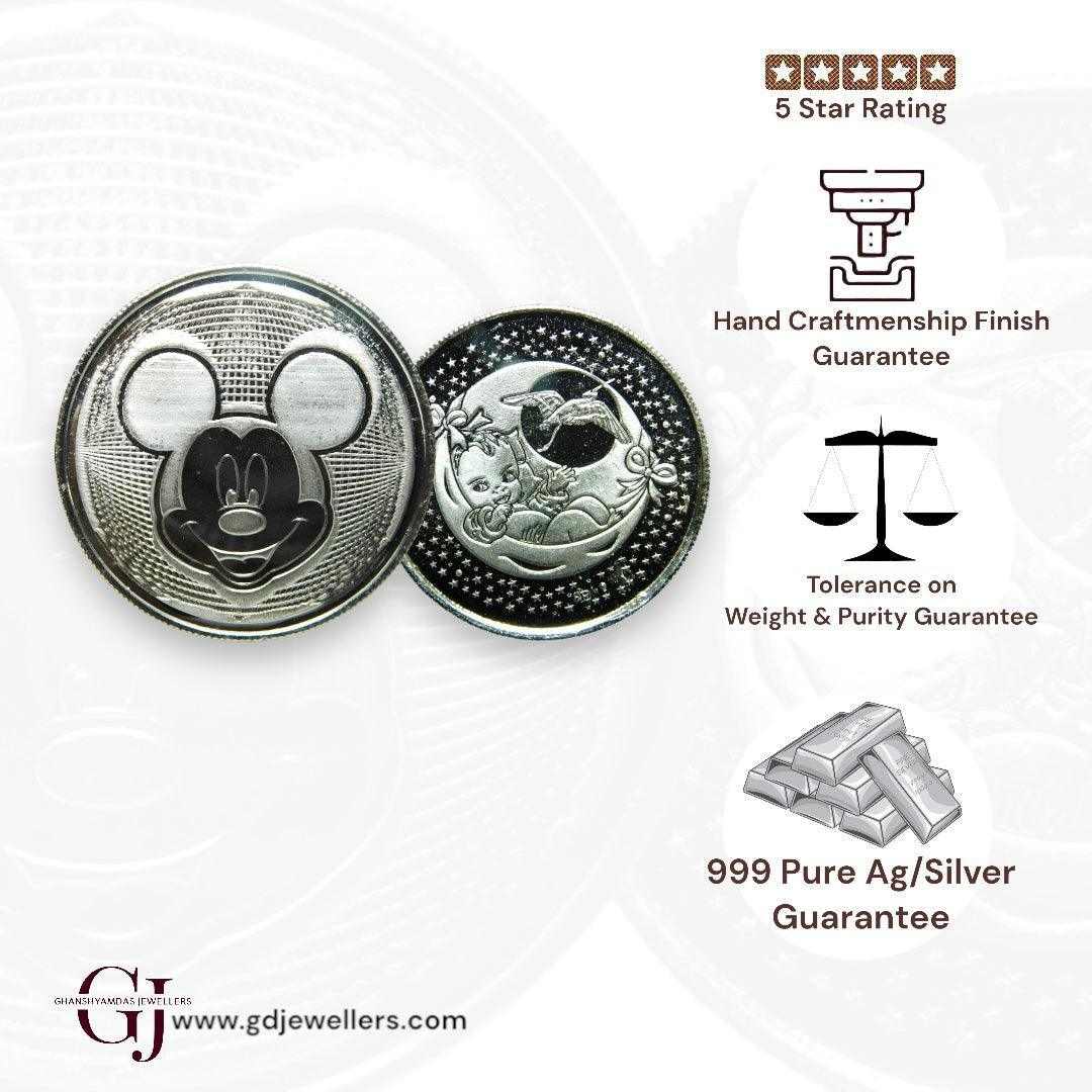 Micky Mouse - 3D Silver Coin 24KT Purity 999 Round Shape - Backside Ba