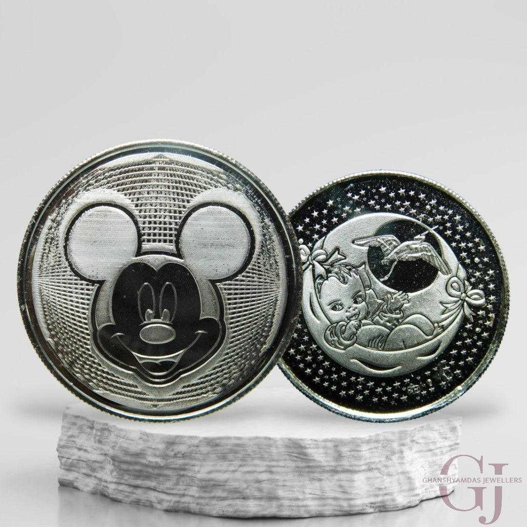Micky Mouse - 3D Silver Coin 24KT Purity 999 Round Shape - Backside Ba