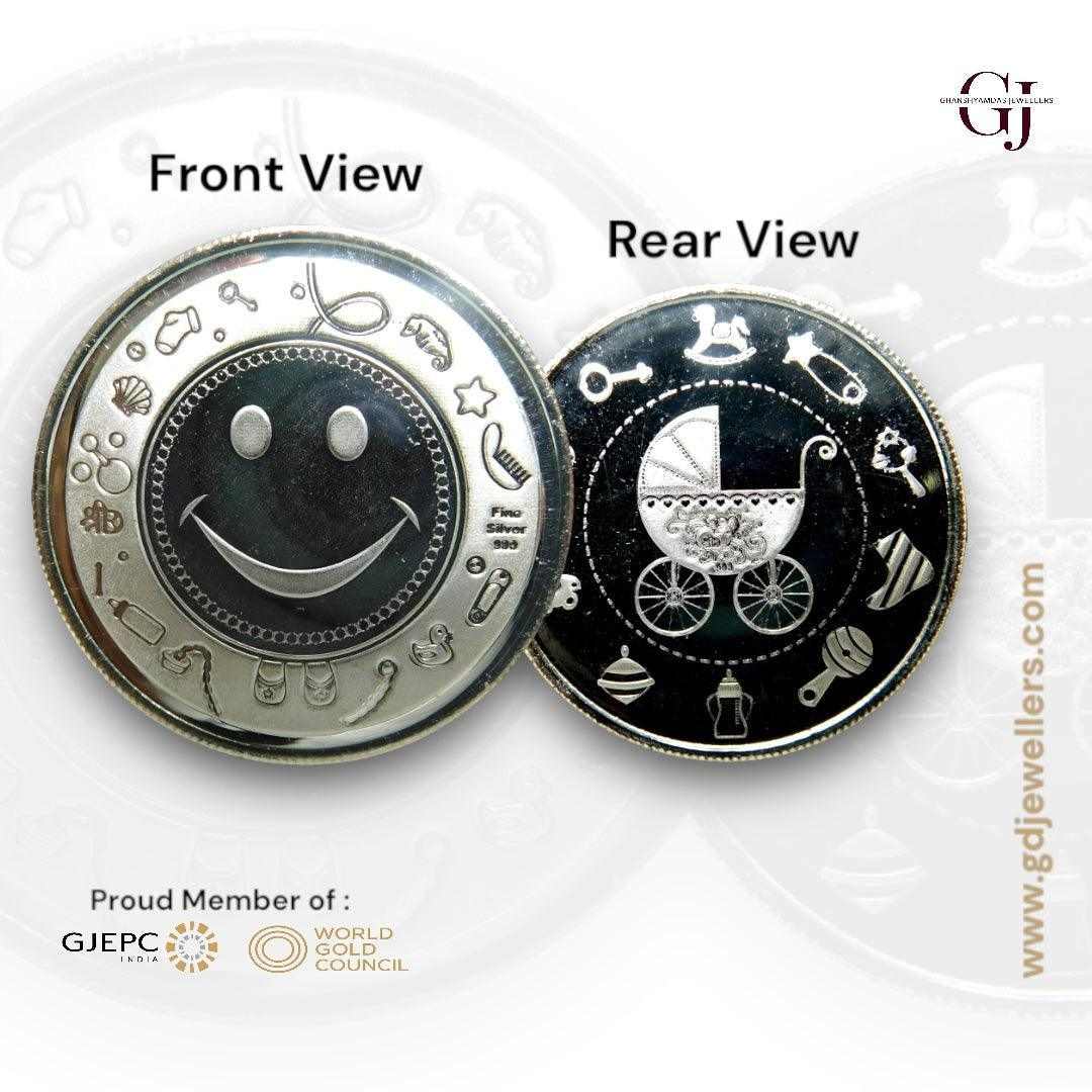 Smiley - Silver Coin 24KT Purity 999 Round Shape - Backside Cradle Tro