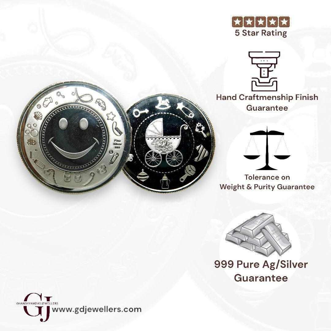 Smiley - Silver Coin 24KT Purity 999 Round Shape - Backside Cradle Tro