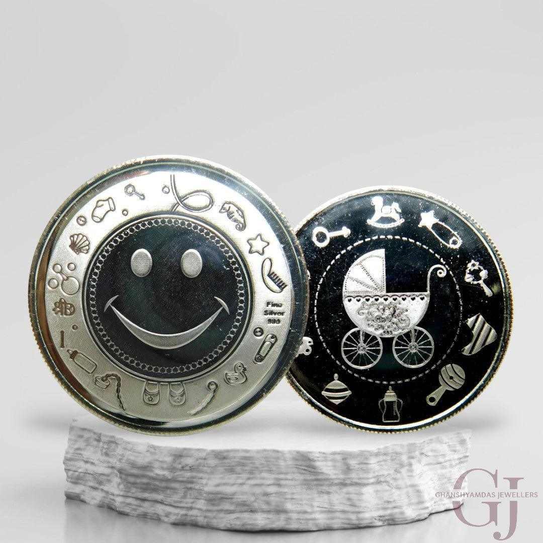 Smiley - Silver Coin 24KT Purity 999 Round Shape - Backside Cradle Tro