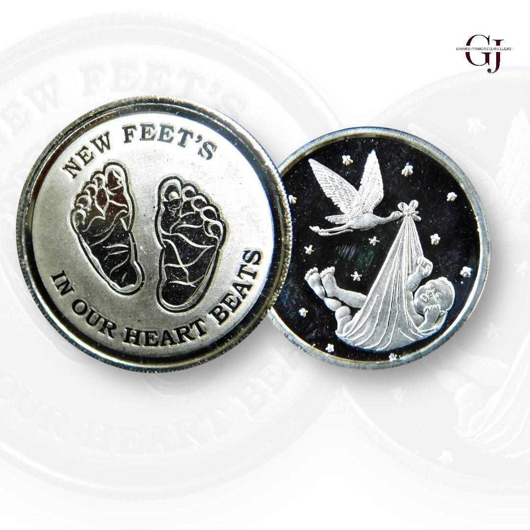 Baby Feet  Silver Coin 24KT Purity 999 Round Shape  Strok With Baby