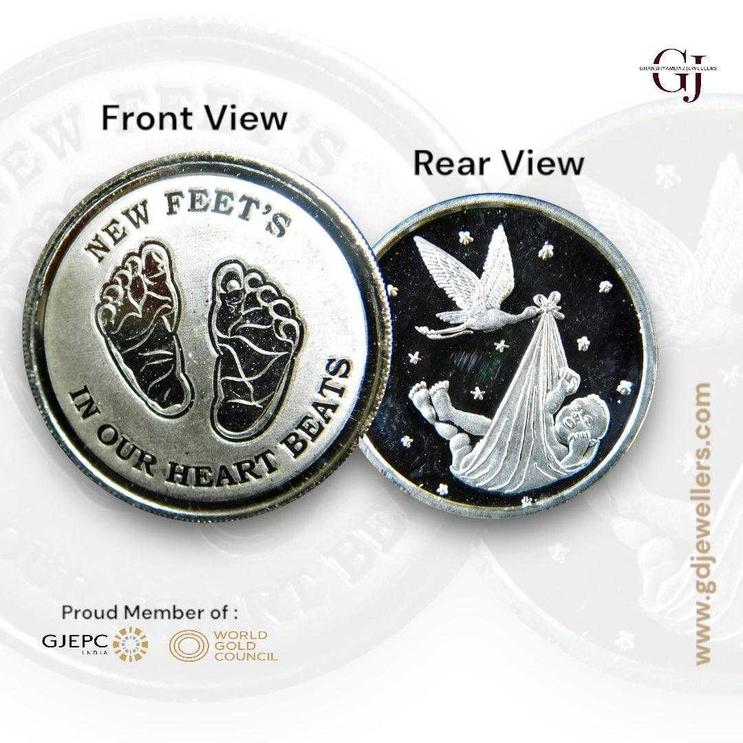 Baby Feet  Silver Coin 24KT Purity 999 Round Shape  Strok With Baby
