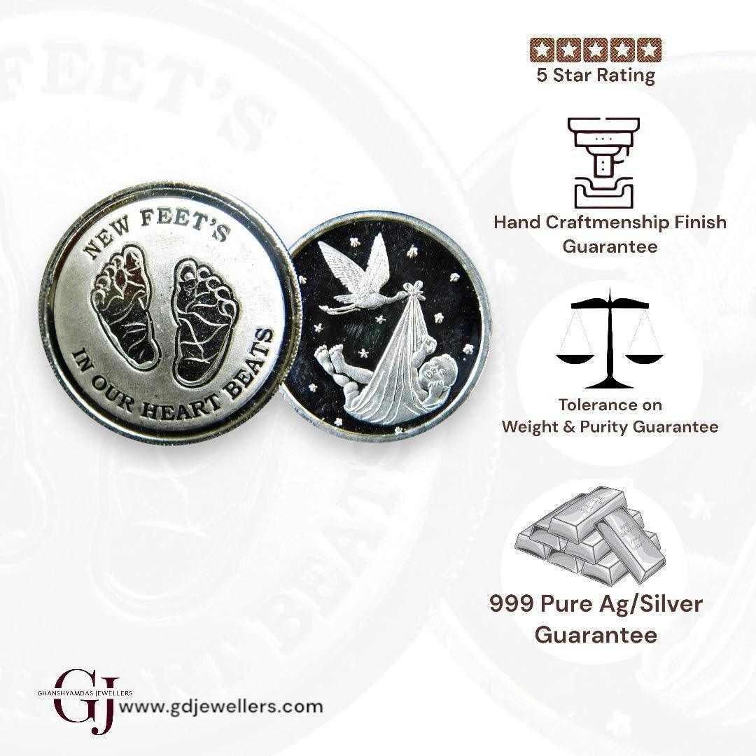 Baby Feet  Silver Coin 24KT Purity 999 Round Shape  Strok With Baby