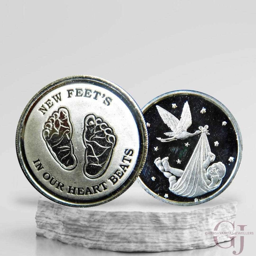 Baby Feet  Silver Coin 24KT Purity 999 Round Shape  Strok With Baby