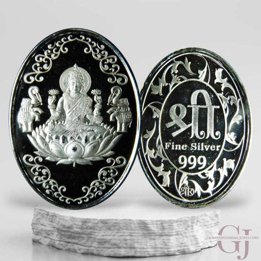 Goddess Lakshmi 3D Silver Coin 24KT Purity 999 Oval Shape