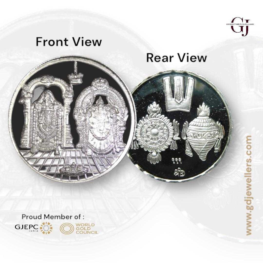 God Balaji Padmavati 3D Silver Coin 24KT Purity 999 Round Shape