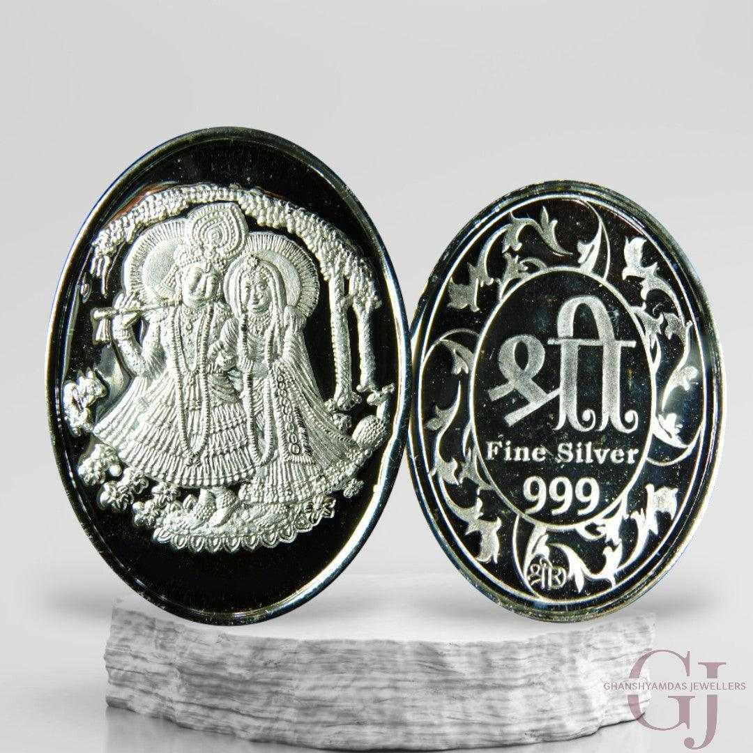Goddess Radha & Krishna  3D Silver Coin 24KT Purity 999 Oval Shape 