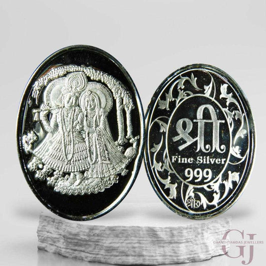 Goddess Radha & Krishna  3D Silver Coin 24KT Purity 999 Oval Shape 
